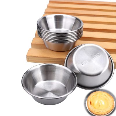3 Sizes Round 304 Stainless Steel Egg Tart Molds Pudding Tin Cheese Pan Bowl Cake Holder For DIY Baking Accessories (10pcs Medium Molds)