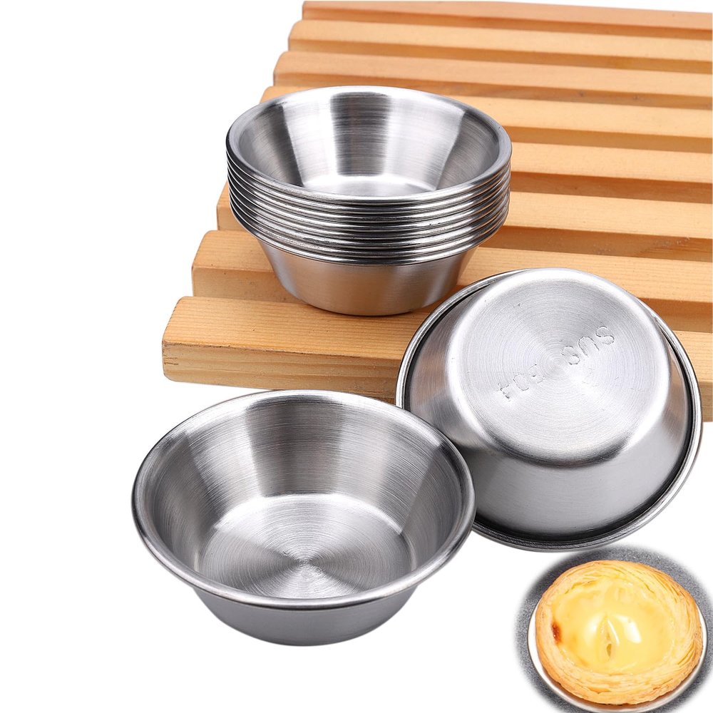 3 Sizes Round 304 Stainless Steel Egg Tart Molds Pudding Tin Cheese Pan Bowl Cake Holder For DIY Baking Accessories (10pcs Medium Molds)