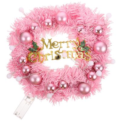 BCOATH 1Set Pre-Lighted Christmas Wreath with String Lights Decorative Outdoor Hanging Wreath for Home Decoration Ornament with Merry Christmas Sign for Holiday Party Supplies