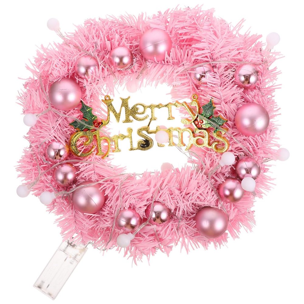 BCOATH 1Set Pre-Lighted Christmas Wreath with String Lights Decorative Outdoor Hanging Wreath for Home Decoration Ornament with Merry Christmas Sign for Holiday Party Supplies