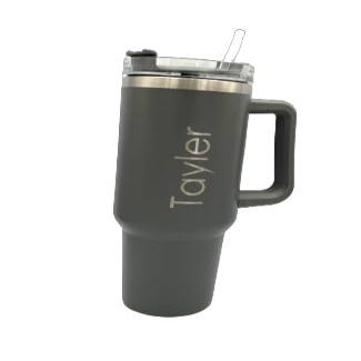 Personalized Large 40 oz Matte Finish Tumbler Double Wall Insulated Screw Lid with Straw (Grey)