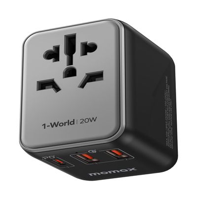 MOMAX Universal Travel Adapter, 20W+18W International Plug Adapter with 2 USB-A Quick Charging & 1 USB C PD Fast Charging,1 AC, All-in-one Wall Charger for USA EU UK AUS JP (Type C/A/G/I)