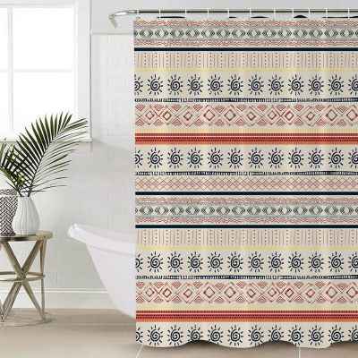 Double Love Boho Indian Bathroom Curtain 72 Inch Shower Curtain with Hooks, Waterproof Polyester Bath Curtain Washable Bathtub Curtain Southwest African Traditional Geometric Stripes 48''x 72''