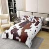 100% Organic Cotton Boys Girls Cowhide Duvet Cover King, Kawaii Cow Print Bedding Set For Kids Teens Adult Bedroom Decor, Black Brown Cow Spots Comforter Cover Farm Animal Skin Quilt Cover view 2