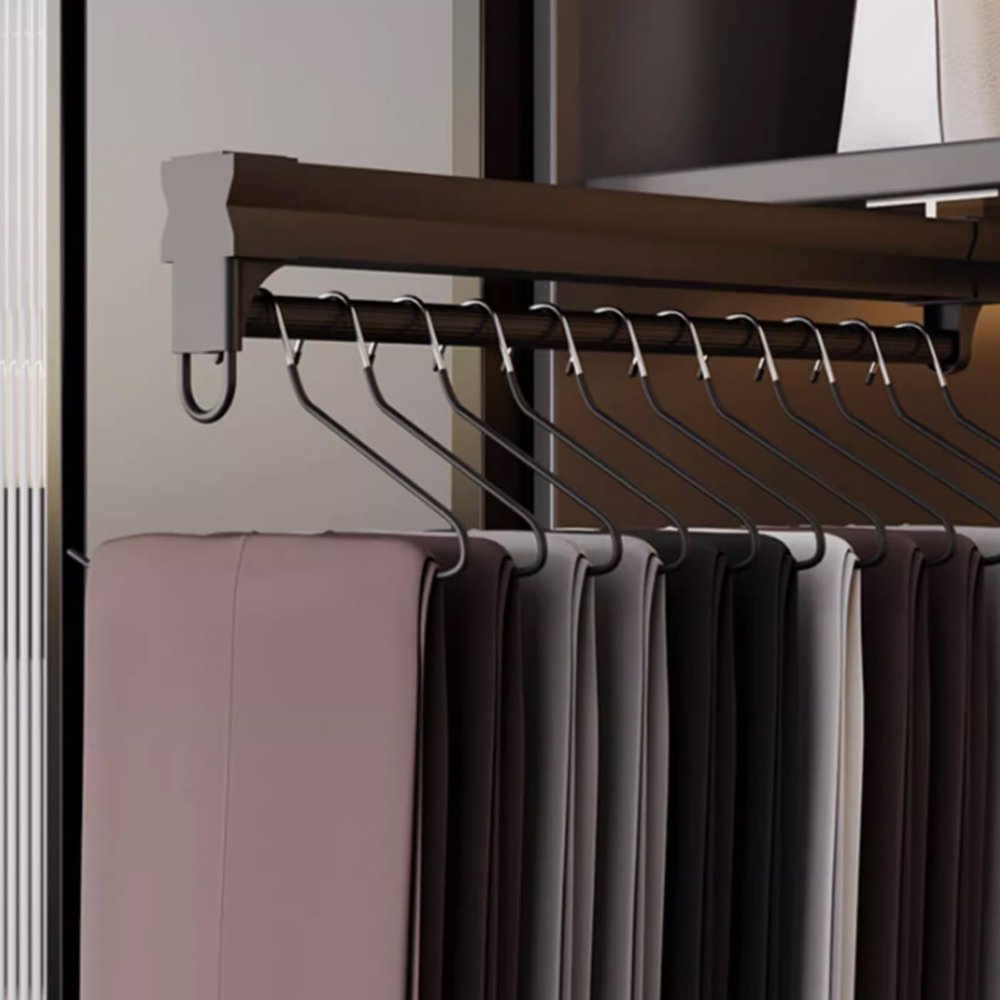 Retractable Closet Pull Out Rod Wardrobe, Bearing 35kg Adjustable Pants Rack, Aluminum Alloy Pull-Out Closet Valet Rod, Silent Slide Rail Wardrobe Hanger, Pull Out Closet Rod Extendable (Color : Blac
