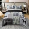 100% Cotton Rustic Patchwork Bedding Set Full, Checkered Buffalo Plaid Duvet Cover For Kids Teens Adult, Farmhouse Woodland Wildlife Bear Moose Elk Pine Trees Pattern Printed Comforter Cover view 1