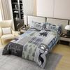 100% Cotton Rustic Patchwork Bedding Set Full, Checkered Buffalo Plaid Duvet Cover For Kids Teens Adult, Farmhouse Woodland Wildlife Bear Moose Elk Pine Trees Pattern Printed Comforter Cover view 2