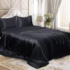 4 Pcs Satin Sheet Set Bed Set King Size Bed Set 4 Piece Black Durable & Soft (Flat Sheet + Fitted 12'' + 2 Pillowcases) Bedding Satin Sheets view 1