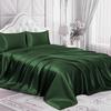 4 Pcs Satin Sheet Set Bed Set Queen Size Bed Set 4 Piece Olive Durable & Soft (Flat Sheet + Fitted 12'' + 2 Pillowcases) Bedding Satin Sheets view 1