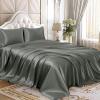 4 Pcs Satin Sheet Set Bed Set Queen Size Bed Set 4 Piece Dark Gray Durable & Soft (Flat Sheet + Fitted 12'' + 2 Pillowcases) Bedding Satin Sheets view 1