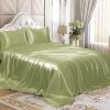 4 Pcs Satin Sheet Set Bed Set Queen Size Bed Set 4 Piece Sage Durable & Soft (Flat Sheet + Fitted 12'' + 2 Pillowcases) Bedding Satin Sheets view 1