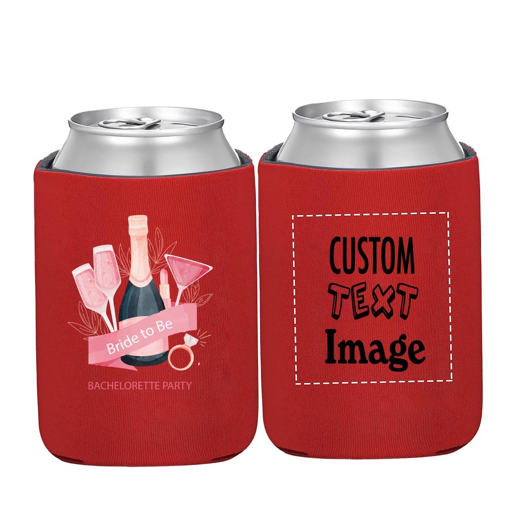 [200pcs] Custom Can Coozies 200 Pack Customized Can Sleeve Beer Coolers, Personalized Can Cooler With Photo Logo for Wedding, Graduation Party, Bachelorette Party, Corporate Events - Red