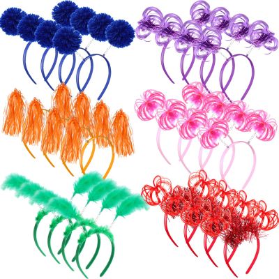 Censen 24 Pcs Pompom Headband Bulk Halloween Hair Accessories, Multicolored