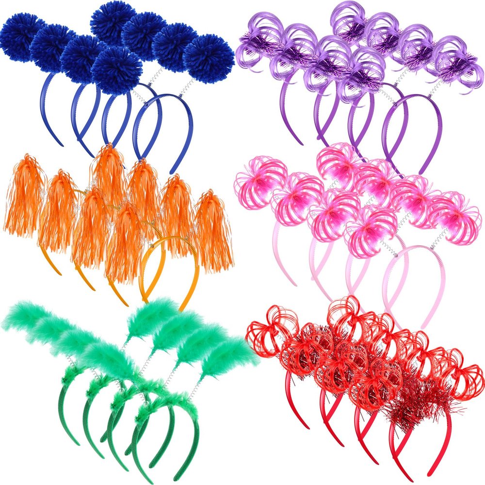 Censen 24 Pcs Pompom Headband Bulk Halloween Hair Accessories, Multicolored