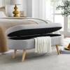 Oval Storage Bench,43.5" Linen Fabric Upholstered Ottoman Storage Benches for Bedroom End of Bed,Entryway Bench with Rubber Wood Legs Storage Ottoman for Living Room/Bedroom/End of Bed/Entryway,Grey view 1