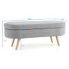 Oval Storage Bench,43.5" Linen Fabric Upholstered Ottoman Storage Benches for Bedroom End of Bed,Entryway Bench with Rubber Wood Legs Storage Ottoman for Living Room/Bedroom/End of Bed/Entryway,Grey view 2