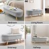 Oval Storage Bench,43.5" Linen Fabric Upholstered Ottoman Storage Benches for Bedroom End of Bed,Entryway Bench with Rubber Wood Legs Storage Ottoman for Living Room/Bedroom/End of Bed/Entryway,Grey view 4