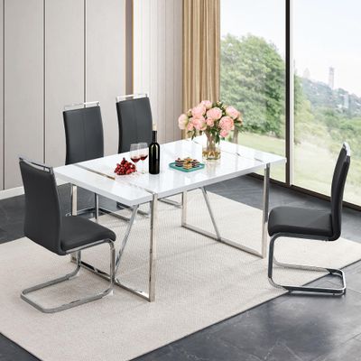 NYEESS Dining Table Set for 4,Modern Kitchen Table Set with 4 Metal Leg Upholstered Dining Chairs,White Dinner Table Set for 4 Ideal for Kitchen,Dining Room