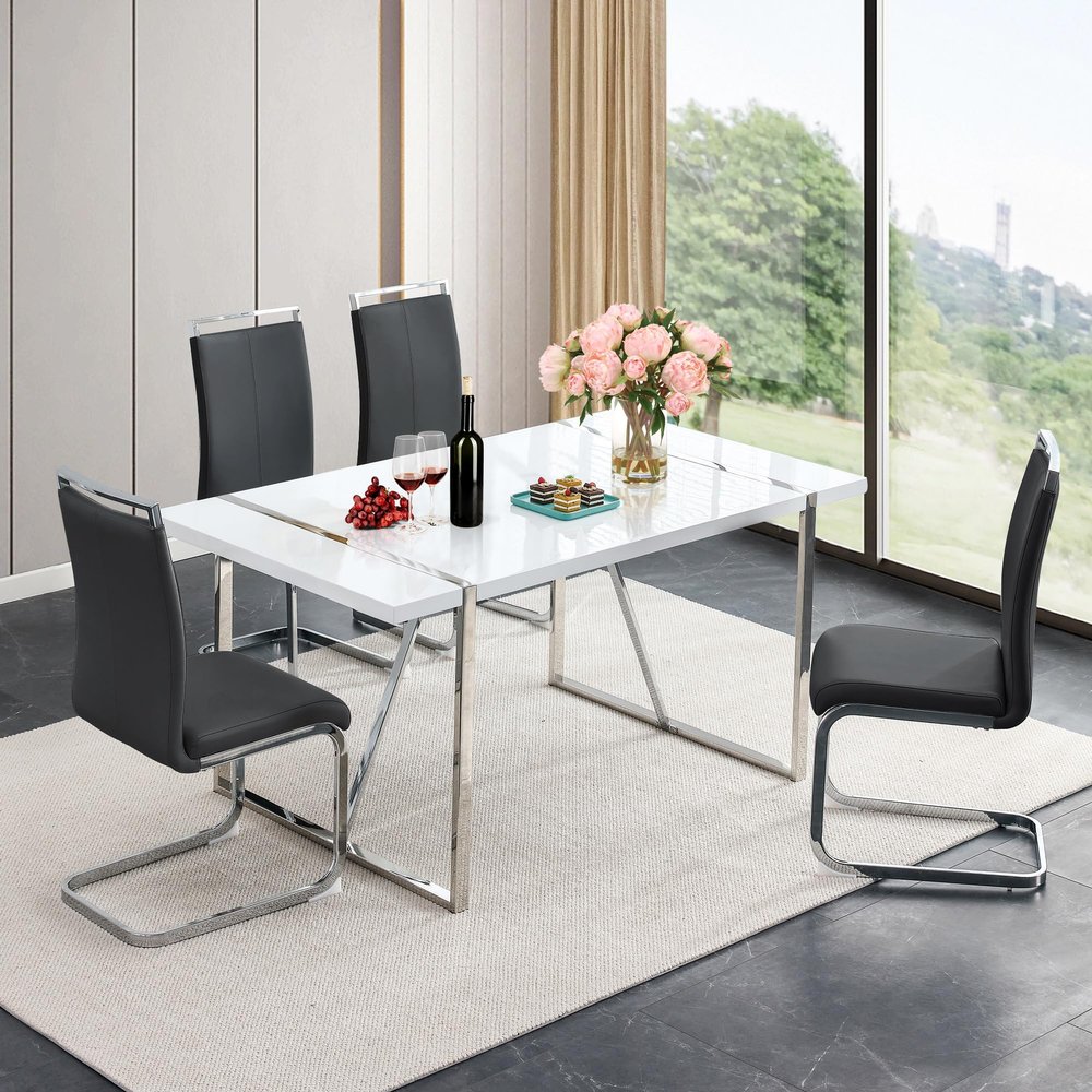 NYEESS Dining Table Set for 4,Modern Kitchen Table Set with 4 Metal Leg Upholstered Dining Chairs,White Dinner Table Set for 4 Ideal for Kitchen,Dining Room
