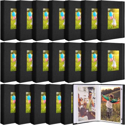 Yeaqee 20 Packs Photo Album 4x6 Small Picture Album Linen Cover Memory Book with Front Window 26 Clear Pages Hold 52 Pictures for Wedding Anniversare Family Baby(Black)