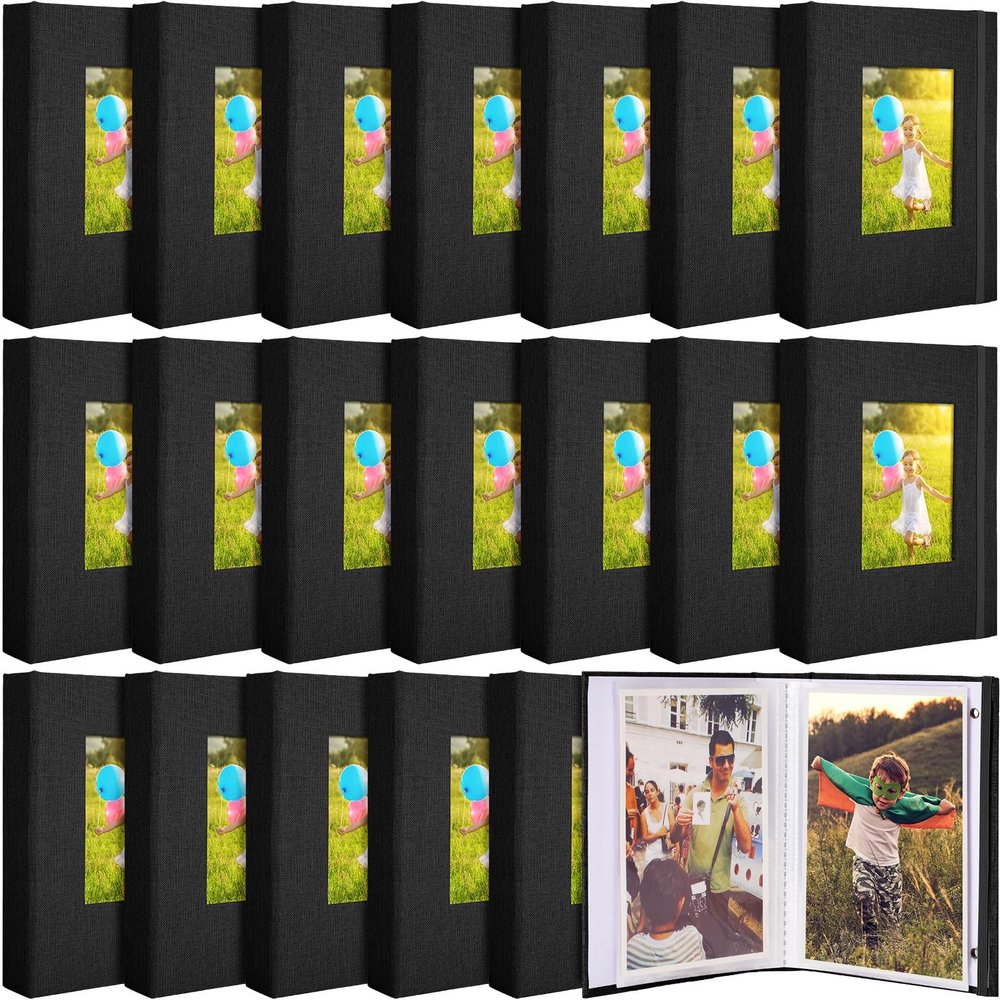 Yeaqee 20 Packs Photo Album 4x6 Small Picture Album Linen Cover Memory Book with Front Window 26 Clear Pages Hold 52 Pictures for Wedding Anniversare Family Baby(Black)