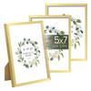 upsimples 5x7 Picture Frame Set of 3, Made of High Definition Glass for 5 x 7 Gold Frames, Wall and Tabletop Display Thin Border Photo Frame for Home Dcor view 1