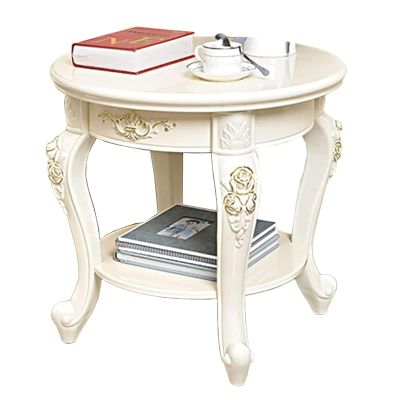 POCHY Beautiful Nightstand Nightstand American Style Bedside Table 2 Tiers with Open Shelves Round Bedside Cabinet for Bedroom Living Room Coffee Table Save Space