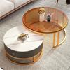 LAKIQ Nesting Coffee Table Set of 2 Round Living Room Center Table with Storage Drawer Glass Slate Stone End Table Side Table - Gold-Grey/White,(31.5"L x 31.5"W x 18"H) + (23.5"L x 23.5"W x 16"H) view 2