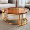 LAKIQ Nesting Coffee Table Set of 2 Round Living Room Center Table with Storage Drawer Glass Slate Stone End Table Side Table - Gold-Grey/White,(31.5"L x 31.5"W x 18"H) + (23.5"L x 23.5"W x 16"H) view 3