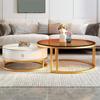 LAKIQ Nesting Coffee Table Set of 2 Round Living Room Center Table with Storage Drawer Glass Slate Stone End Table Side Table - Gold-Grey/White,(31.5"L x 31.5"W x 18"H) + (23.5"L x 23.5"W x 16"H) view 4