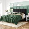 Allewie Full Bed Frame, Velvet Upholstered Platform Bed with Vertical Channel Tufted Headboard, Mattress Foundation with Strong Wooden Slats, Box Spring Optional, Easy Assembly, Black view 1