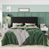 Allewie Full Bed Frame, Velvet Upholstered Platform Bed with Vertical Channel Tufted Headboard, Mattress Foundation with Strong Wooden Slats, Box Spring Optional, Easy Assembly, Black view 3