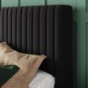 Allewie Full Bed Frame, Velvet Upholstered Platform Bed with Vertical Channel Tufted Headboard, Mattress Foundation with Strong Wooden Slats, Box Spring Optional, Easy Assembly, Black view 4