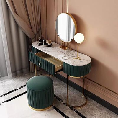 KWOKING Metal MAKEUP Vanity Desk with 1 Drawer Faux Marble Top Dressing Table Without Mirror Nordic Bedroom Storage Cabinet Integrated Dressing Table Green - Makeup Vanity & Stools 31"L x 16"W x 32"H