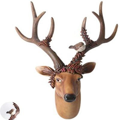 KIZMIQ Wall Mounted Sculpture Art Decor Fake Animal HeadsWall Art,stag Head Wall Decor,Creative Deer Head Sculpture in Cafe, Stylish Deer Head Wall Decoration, (Color : Brown B, Size : 37 * 44CM)
