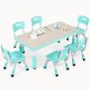 Arlopu Kids Table and 6 Chairs Set, Height Adjustable Graffiti Desk, Preschool Activity Art Craft Table, for Daycare Classroom Home Boys and Girls Age 3-12 (Light Green) view 1