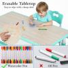 Arlopu Kids Table and 6 Chairs Set, Height Adjustable Graffiti Desk, Preschool Activity Art Craft Table, for Daycare Classroom Home Boys and Girls Age 3-12 (Light Green) view 3