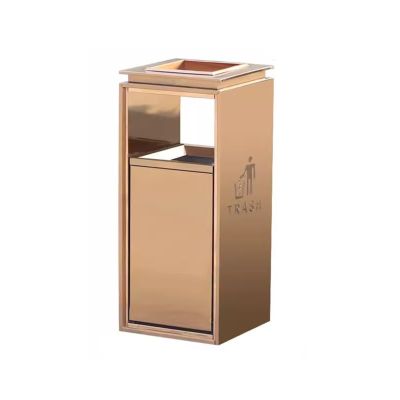 Trash Can Commercial Metal Trash Cans, Indoor Outdoor Garbage Bin with Inner Bucket and Removable Ashtray, for Hotels, Stairs, Elevator Exits (Color : Gold)