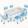 Arlopu Kids Table and 6 Chairs Set, Height Adjustable Graffiti Desk, Preschool Activity Art Craft Table, for Daycare Classroom Home Boys and Girls Age 3-12 (Blue) view 1