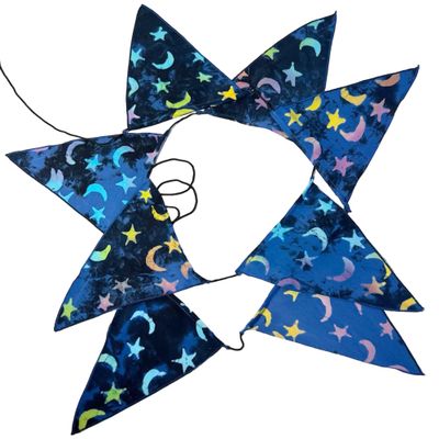 MYSTIC SKY BUNTING | Fabric Bunting | Reusable Decorations | Stars and Moons | Blue Bunting | Party decorations | Eco Decorations