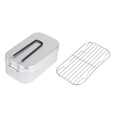 Bento Box Set, Stainless Steel Bento Lunch Food Box Container Aluminum Lunch Box Folding Handle Portable Light Weight Cooking Bento Box for Outdoor Picnic(White)