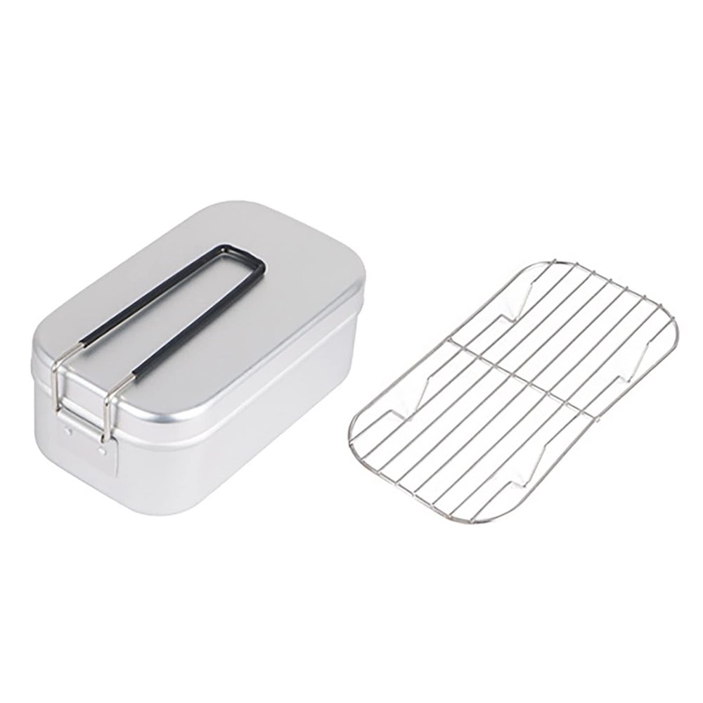 Bento Box Set, Stainless Steel Bento Lunch Food Box Container Aluminum Lunch Box Folding Handle Portable Light Weight Cooking Bento Box for Outdoor Picnic(White)