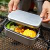 Bento Box Set, Stainless Steel Bento Lunch Food Box Container Aluminum Lunch Box Folding Handle Portable Light Weight Cooking Bento Box for Outdoor Picnic(White) view 3