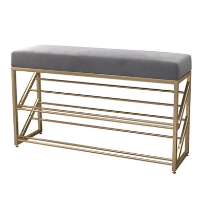 Velvet Upholstered Storage Bench with Golden Metal Legs,Thin Modern Accent Shoe Rack for Home Bedroom Living Room,Entryway Shoe Bench-Grey 80x20x48cm(31x8x19inch)