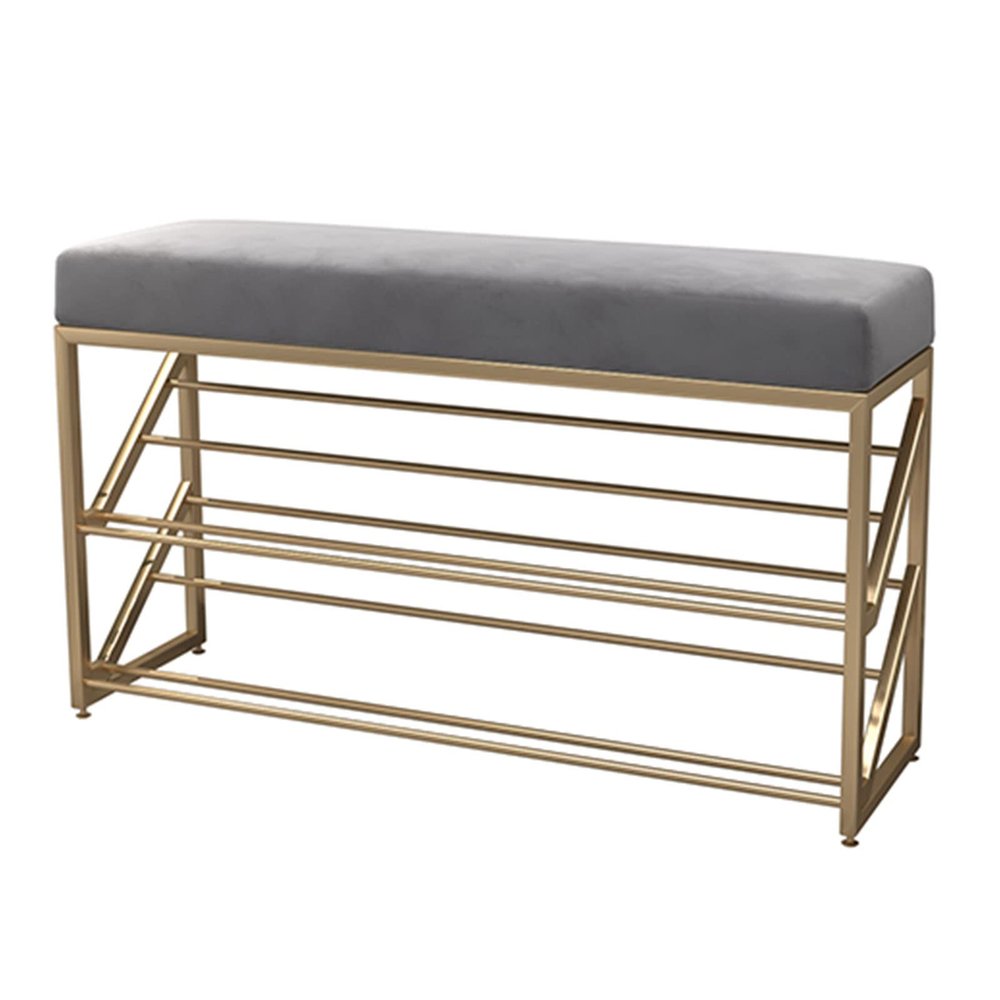 Velvet Upholstered Storage Bench with Golden Metal Legs,Thin Modern Accent Shoe Rack for Home Bedroom Living Room,Entryway Shoe Bench-Grey 80x20x48cm(31x8x19inch)