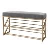 Velvet Upholstered Storage Bench with Golden Metal Legs,Thin Modern Accent Shoe Rack for Home Bedroom Living Room,Entryway Shoe Bench-Grey 80x20x48cm(31x8x19inch) view 1