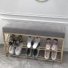 Velvet Upholstered Storage Bench with Golden Metal Legs,Thin Modern Accent Shoe Rack for Home Bedroom Living Room,Entryway Shoe Bench-Grey 80x20x48cm(31x8x19inch) view 2