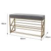 Velvet Upholstered Storage Bench with Golden Metal Legs,Thin Modern Accent Shoe Rack for Home Bedroom Living Room,Entryway Shoe Bench-Grey 80x20x48cm(31x8x19inch) view 3