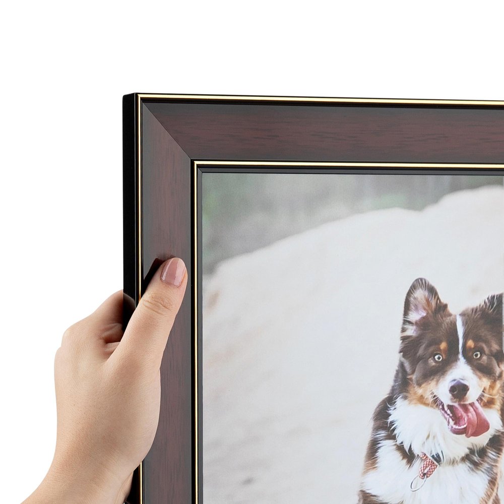 ArtToFrames 6x28 Inch Brown Picture Frame, This 1.75 Inch Custom Wood Poster Frame is Honors Mahogany with Gold - Comes with Economy Acrylic and Corrugated Backing (2WOMD11147-6x28)