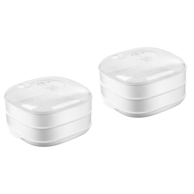 Cabilock 2sets Versatile Two-layer Meal Steamer Cover for Dumplings and Rice Microwave Safe Storage Container for and Heating White Plastic Design